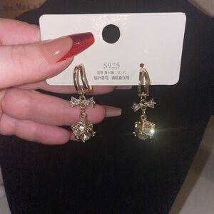 Bow Gold and Silver Crystal Drop Earrings